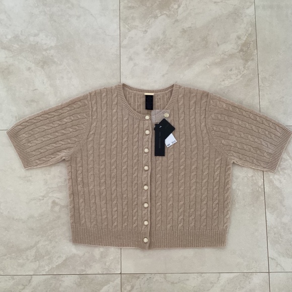 MAGASCHONI Beige 100% Cashmere Cable Knit Button Front Cardigan Sweater Top - Picture 11 of 12